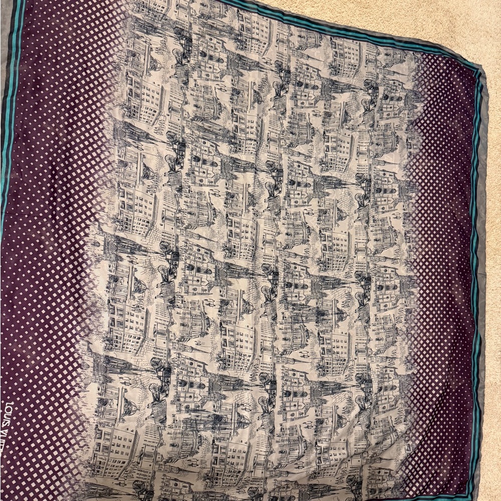 Louis Vuitton large Silk Cityscape Print Scarf in Cream & Plum